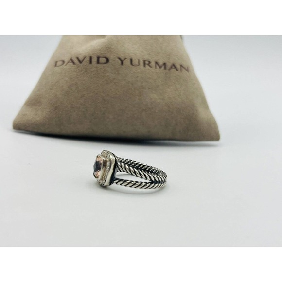 David Yurman Sterling Silver Morganite & Diamond Petite Albion Ring Size 6 - Picture 4 of 6